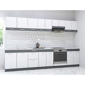 Set mobila de bucatarie BADENMOB, seria Sarona, 300x190x52cm, alb/antracit