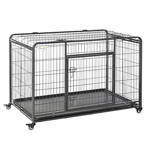 Cusca pliabila cu roti pentru caini PawHut, 125x76x81 cm, Metal/PP, Gri inchis