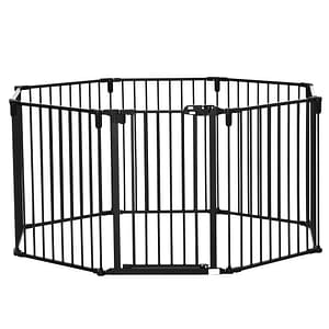 Poarta de siguranta pentru caini PawHut, 482.5x2x76cm, Otel/Plastic, Negru