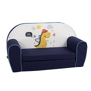 Canapea extensibila pentru copii Knorr Toys, umplutura din spuma moale, husa bumbac 100% detasabila si lavabila, 77 x 34 x 42 cm, 9 Luni+, Lovely Dinos