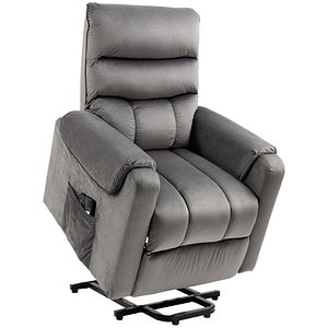Fotoliu relax rabatabil la 135 cu masaj si sistem de inaltare cu teleocmanda HomCom, 79x97x103cm, Poliester, Gri