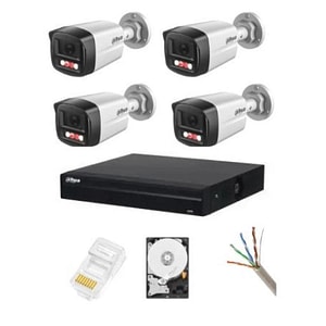 Sistem supraveghere complet Dahua, 4 camere IP 4 MP Dual Light, IR 30m, WL 30m Microfon, NVR 4 canale, HDD si accesorii instalare incluse