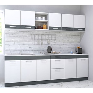 Set mobila de bucatarie Badenmob, seria sarona 240x190x52cm, alb/antracit