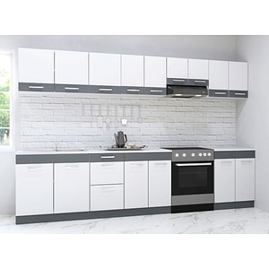 Set mobila de bucatarie BADENMOB, SERIA sarona 300x190x52cm, alb/antracit