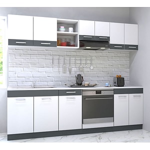 Set mobila de bucatarie Badenmob, seria sarona 240x190x52cm, alb/antracit