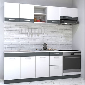 Set mobila de bucatarie Badenmob, seria sarona 220x190x52cm, alb/antracit