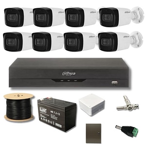 Kit supraveghere Dahua, 8MP, IR 80m Microfon DVR pentabrid cu 8 canale, Recunoastere faciala, Functii AI, Acumulator, Accesorii incluse