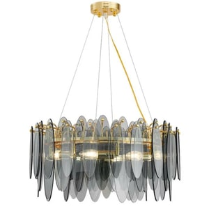 Candelabru Aurora L, 12xE14, corp aluminiu, decoruri sticla, 100x100x36cm