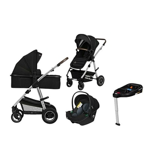 Carucior 4 in 1, Lionelo, Amber, Landou intarit si salteluta, Scoica auto, Baza isofix pentru scoica, Reversibil, Pana la 22 kg, EN1888-1 EN1888-2 EN1466 ECE R129, Negru silver