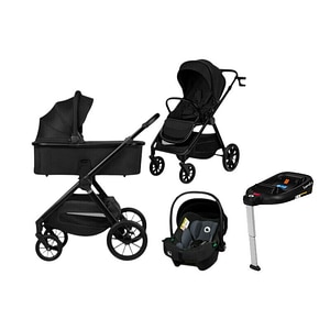 Carucior 4 in 1, Lionelo, Layla, Pana la 22 kg, Landou intarit si salteluta din spuma, Scoica auto, Baza isofix pentru scoica, EN1888-1, EN1888-2, EN1466, Negru