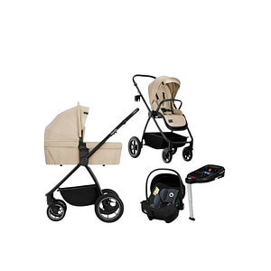 Carucior 4 in 1, Lionelo, Meril,  Landou de dimensiune XL, Scoica auto testata ADAC, Baza isofix pentru scoica, Pana la 22 kg, EN1888-1 EN1888-2, EN1466, Bej