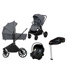 Carucior 4 in 1, Lionelo, Mika Plus, Landou intarit si salteluta, Scoica auto testata ADAC, Baza isofix pentru scoica, Pana la 22 kg, EN1888-1 EN1888-2 EN1466 ECE R129, Gri