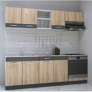 Set mobila de bucatarie BADENMOB, seria Sarona, 220x190x52cm, sonoma/antracit
