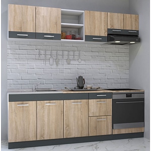 Set mobila de bucatarie BADENMOB, seria Sarona, 220x190x52cm, sonoma/antracit