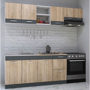Set mobila de bucatarie BADENMOB, seria Sarona, 220x190x52cm, sonoma/antracit