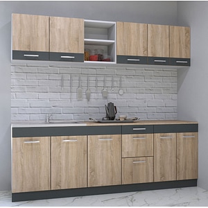 Set mobila de bucatarie BADENMOB, seria Sarona, 220x190x52cm, sonoma/antracit