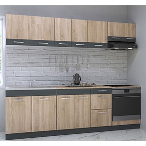 Set mobila de bucatarie BADENMOB, seria Sarona, 240x190x52cm, sonoma/antracit