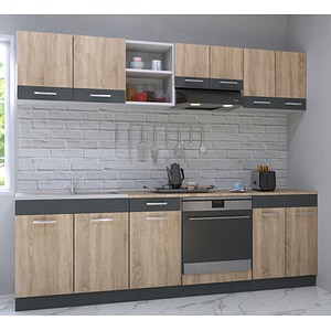 Set mobila de bucatarie BADENMOB, seria Sarona, 240x190x52cm, sonoma/antracit