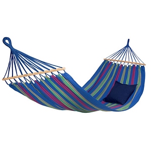 Hamac DacEnergy, confectionat din poliester si bumbac, rezistent la intemperii si raze UV, 210 x 120 cm, albastru