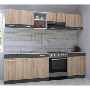 Set mobila de bucatarie BADENMOB, seria Sarona, 240x190x52cm, sonoma/antracit