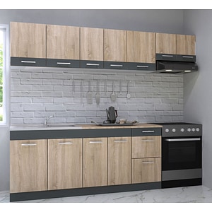 Set mobila de bucatarie BADENMOB, seria Sarona, 240x190x52cm, sonoma/antracit