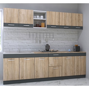 Set mobila de bucatarie BADENMOB, seria Sarona, 240x190x52cm, sonoma/antracit