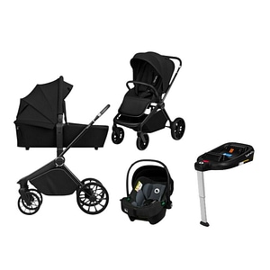 Carucior 4 in 1, Lionelo, Mika Plus, Landou intarit si salteluta, Scoica auto testata ADAC, Baza isofix pentru scoica, Pana la 22 kg, EN1888-1 EN1888-2 EN1466 ECE R129, Negru