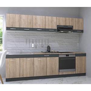 Set mobila de bucatarie BADENMOB, seria Sarona, 260x190x52cm, sonoma/antracit