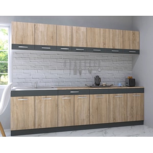 Set mobila de bucatarie BADENMOB, seria Sarona, 260x190x52cm, sonoma/antracit