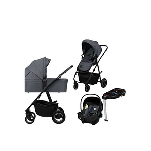 Carucior 4 in 1, Lionelo, Amber Plus, Landou intarit si salteluta, Scoica auto, Baza isofix pentru scoica, Pana la 22 kg, EN1888-1, EN1888-2, EN1466, ECE R129, Gri