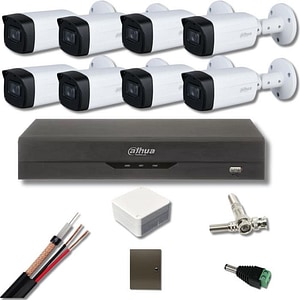 Kit supraveghere Dahua 8 camere 5 Megapixeli Starlight IR 80M, DVR 4 canale, 8 Megapixeli, Accesorii incluse