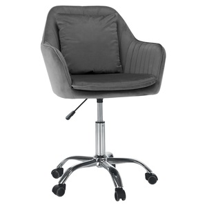 Scaun de birou, tesatura gri de catifea, cromat, cu perna, roti universale, inaltime reglabila, elegant, 59x61x87/101 cm