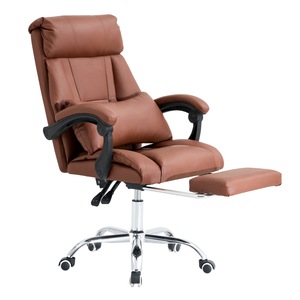 Scaun de birou, cu suport pentru picioare, piele ecologica, otel, roti universale, maro, perna lombara, inaltime reglabila, confortabil si elegant, 64x67x104-114 cm