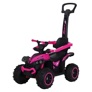 ATV pentru copii si bebe NOVOKIDS Little Beast, Cu melodii si lumini, Maner de impins pentru parinti detasabil, Functie trotineta fara pedale, Pentru interior si exterior, Roz