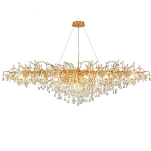 Candelabru Imperium, 15xG9, corp din metal auriu lucios, decoruri din sticla, 160x70x50cm