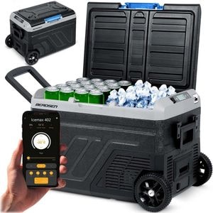 Lada frigorifica cu compresor Berdsen, ABS, R1234Y, cu roti si maner, alimentare AC cu adaptor 100/240 V si bricheta 12V/24V, +24C pana la -22C, aplicatie mobila si Bluetooth