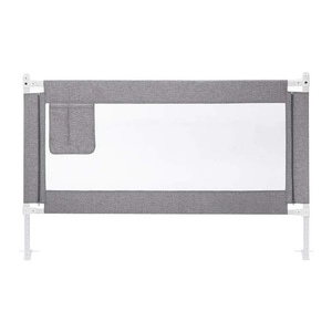 Bariera de Protectie Pat KiddoLock 150 cm, Model Interconectabil, Inaltime Ajustabila, Multi Compatibil, Plasa, Margini Captusite, Mecanism Blocare, Husa cu Fermoar, Buzunar, Gri