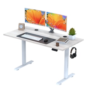 Birou electric cu blat dintr-o singura bucata Arka, blat 120x60 cm, inaltime reglabila, rezistenta 80Kg, alb