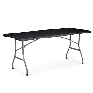 Set de gradina pliabil DacEnergy, cadru din otel, material PE si rezistent la UV, cu maner, lungimea 180 cm, o masa si 2 banci, negru