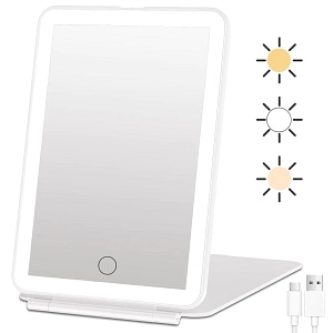 Oglinda Cosmetica Elindor cu 72 LED-uri, Reglaj Tactil si Iluminare in 3 Culori pentru Machiaj, Incarcare USB, Alb