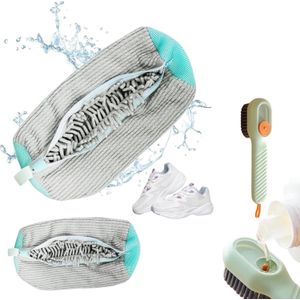 Pachet curatare incaltaminte Giftry, Saci cu perii dim microfibra, Cu perie cu Dispenser, Pentru toate tipurile de pantofi, ideal pentru masina de spalat si uscat, 2 buc
