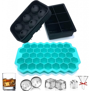 Set de 3 tavi pentru cuburi de gheata InJolly, silicon, albastru/negru