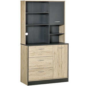 Mobilier de bucatarie 4 rafturi in lemn HomCom, 90x39x169cm, Placa aglomerata, Stejar si Negru
