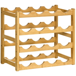Dulap cu suport pentru vinuri cu 16 sticle HomCom, 43 x 23.5 x 38 cm, Bambus, Natural