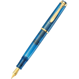 Stilou classic Pelikan, M200 M, Cu piston, Cu penita din otel inoxidabil placata cu aur, Accesorii placate cu aur, Corp Golden Lapis, Cu cutie inclusa