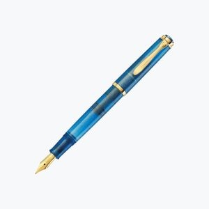Stilou classic Pelikan, M200 F, Cu piston, Cu penita din otel inoxidabil placata cu aur, Accesorii placate cu aur, Corp Golden Lapis, Cu cutie inclusa