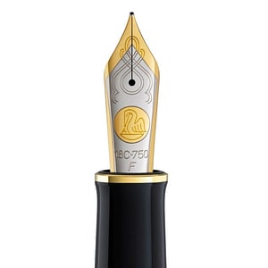 Penita Pelikan, F, Aur 18K/750, Ornament din Rodiu, Compatibila cu stilou M420/450, Bicolora