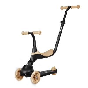 Trotineta multifunctionala qPlay Sema Evo Bej, cu maner si scaun detasabile, lumini LED in rotile frontale si pe platforma, fara baterii, 1-5 ani, pana la 50 kg