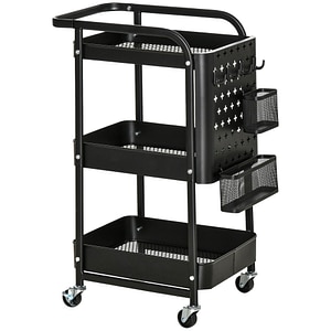 Carucior de depozitare cu 3 niveluri HomCom, 51.5L x 32l x 75.6icm, Otel-PP, Negru