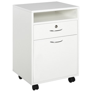 Comoda pentru birou cu roti si sertar Homcom, 40x35x60cm, PAL, Alb